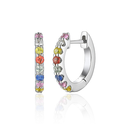 Micro Set Multi Colour Fancy Sapphire Rainbow Huggie Hoop Earrings