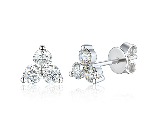 Claw Set Round Brilliant Cut Diamond Trefoil Earring