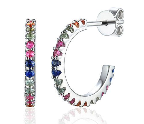 Claw Set Fancy Sapphire Multi Colour Hoop Earrings