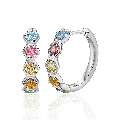 Hexagon Claw Set Multi-Colour Semi-Precious Hoop Earrings