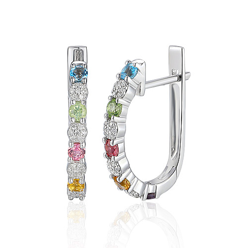 Claw Set Multi-Colour Semi-Precious & Diamond Hoop Earrings