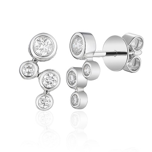 Rubover Set Round Brilliant Cut Diamond Bubble Earrings