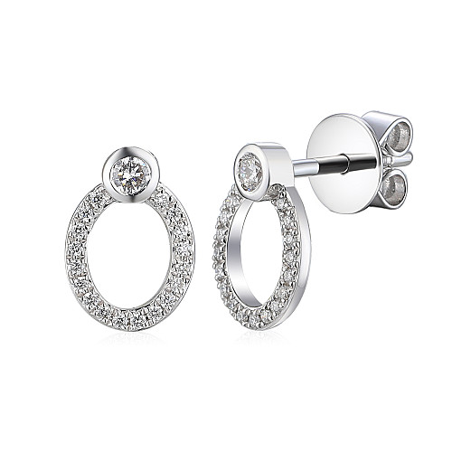 Rubover Set and Micro Set Round Brilliant Cut Diamond Circle Shape Earrings