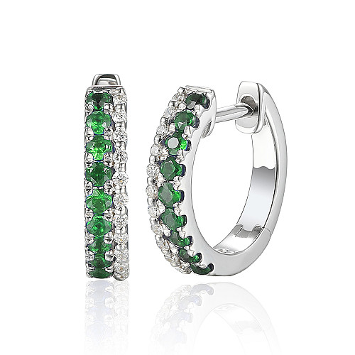 Micro Set Emerald & Diamond Double Row Hoop Earrings