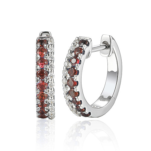 Micro Set Ruby & Diamond Double Row Hoop Earrings
