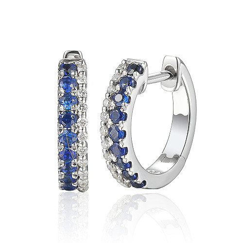 Micro Set Sapphire & Diamond Double Row Hoop Earrings