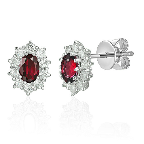Micro Set Oval and Round Brilliant Cut Ruby and Diamond Earring