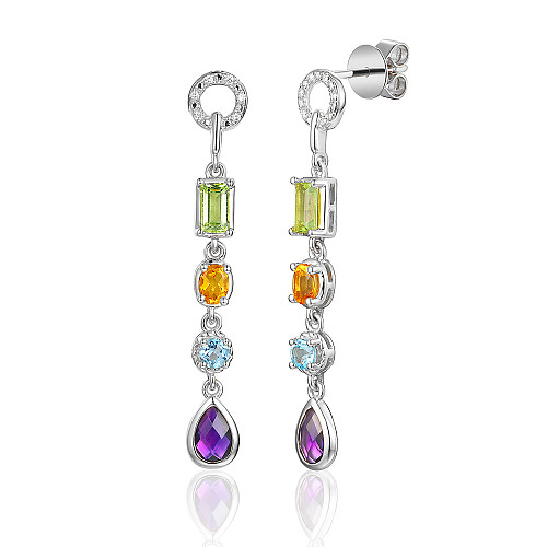 Rubover Set Multi Colour Stones Drop Earrings