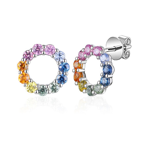 Claw Set & Micro Set Multi Colour Fancy Sapphire Circle Stud Earrings