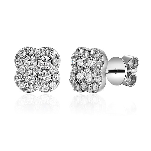 Round Brilliant Cut Diamond Claw & Micro Set Cluster Earrings
