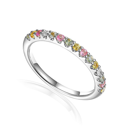 Claw Set Round Multi Colour Fancy Sapphire & Round Diamond Half Eternity  Ring