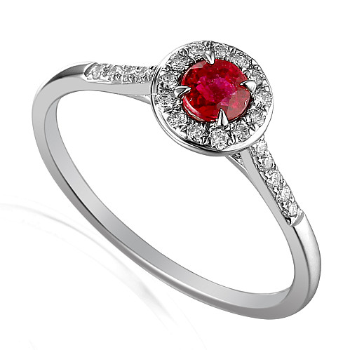 Round Brilliant Cut Ruby and Diamond Claw Set Halo Ring