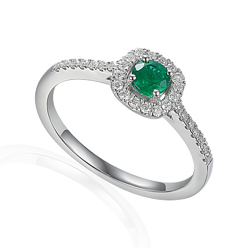 Round Brilliant Cut Emerald and Diamond Claw Set Halo Ring