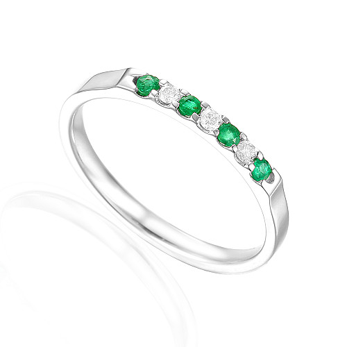 Round Brilliant Cut Emerald & Diamond Micro Set 7 Stone Ring