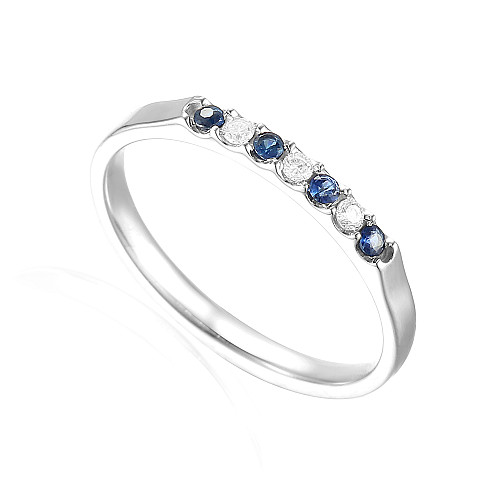 Round Brilliant Cut Blue Sapphire & Diamond Micro Set 7 Stone Ring