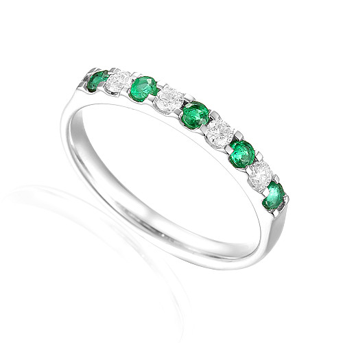 Round Brilliant Cut Emerald & Diamond Micro Set Half Eternity Ring