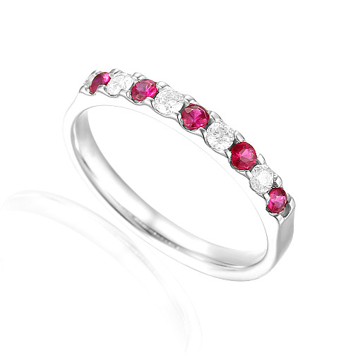 Round Brilliant Cut Ruby & Diamond Micro Set Half Eternity Ring