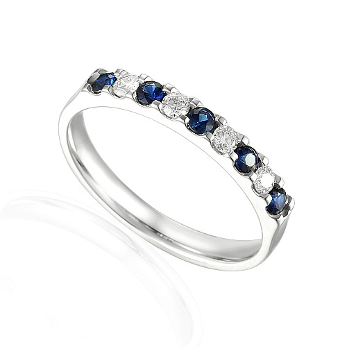 Round Brilliant Cut Blue Sapphire & Diamond Micro Set Half Eternity Ring
