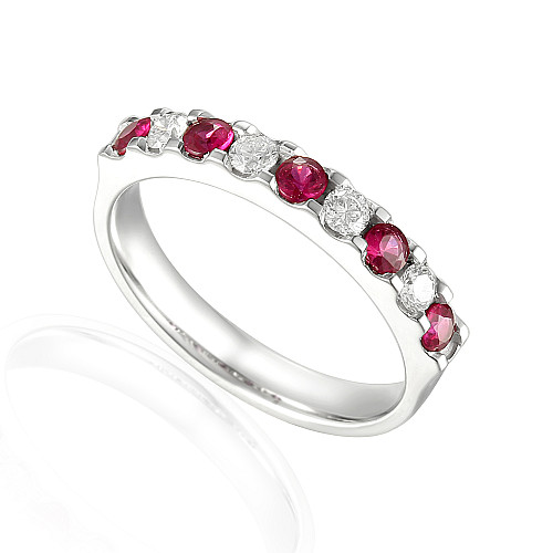 Round Brilliant Cut Ruby & Diamond Micro Set Half Eternity Ring