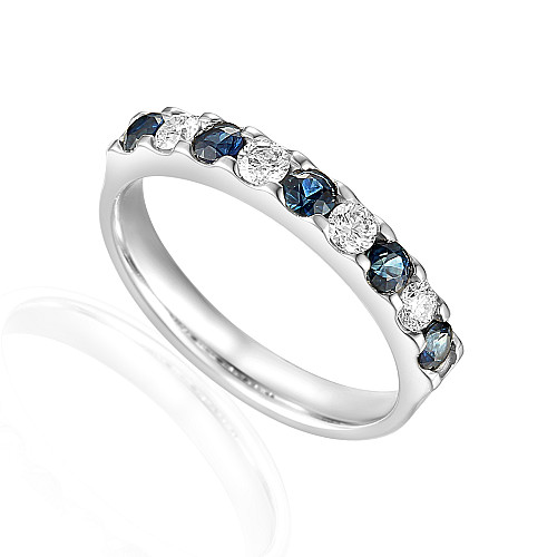 Round Brilliant Cut Blue Sapphire & Diamond Micro Set Half Eternity Ring