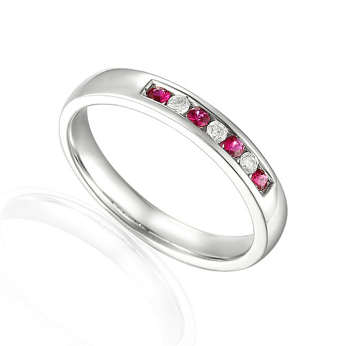 Round Brilliant Cut Ruby & Diamond Channel Set 7 Stone Ring