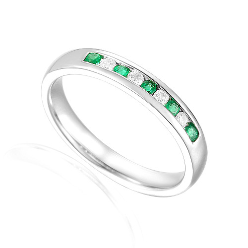 Round Brilliant Cut Emerald & Diamond Channel Set Half Eternity Ring