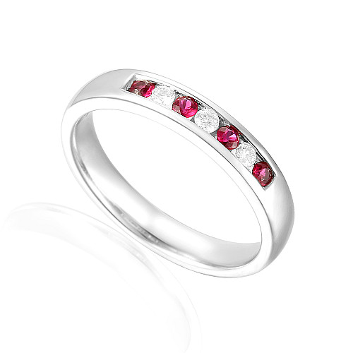 Round Brilliant Cut Ruby & Diamond Channel Set 7 Stone Ring