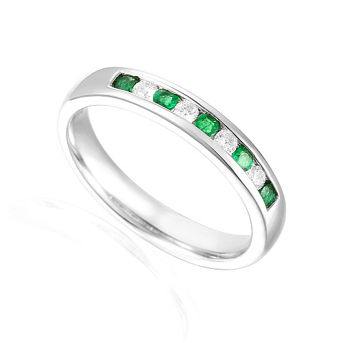 Round Brilliant Cut Emerald & Diamond Channel Set Half Eternity Ring