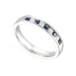 Round Brilliant Cut Blue Sapphire & Diamond Channel Set Half Eternity Ring