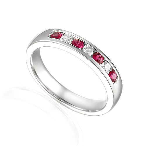 Round Brilliant Cut Ruby & Diamond Channel Set 7 Stone Ring