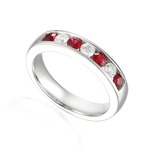 Round Brilliant Cut Ruby & Diamond Channel Set 7 Stone Ring