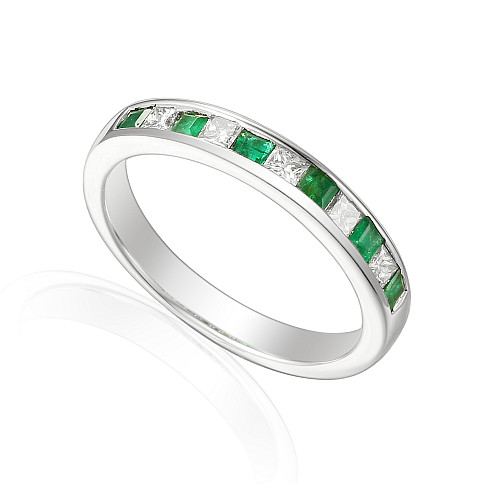 Princess Cut Emerald & Diamond Channel Set Half ET