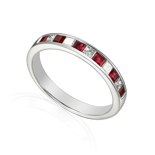 Princess Cut Ruby & Diamond Channel Set Half ET