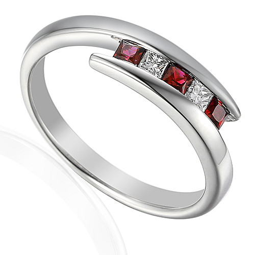 Princess Cut Ruby & Diamond Channel Set Cross Over Ring