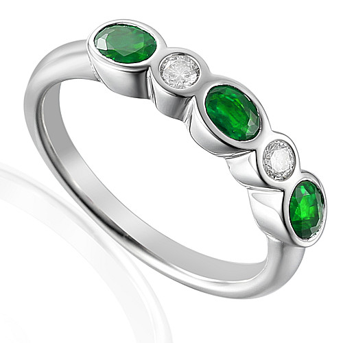 Rubover Set Round Emerald & Diamond Half Eternity Ring