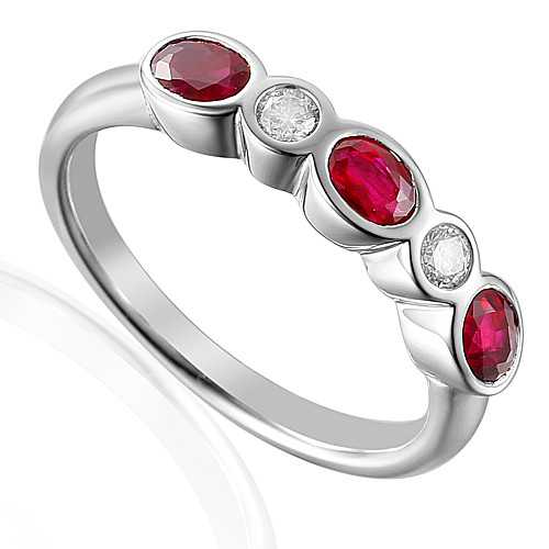 Rubover Set Round Ruby & Diamond Half Eternity Ring