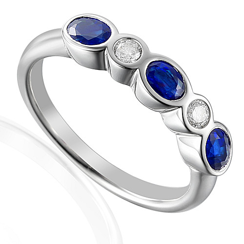 Rubover Set Round Blue Sapphire & Diamond Half Eternity Ring