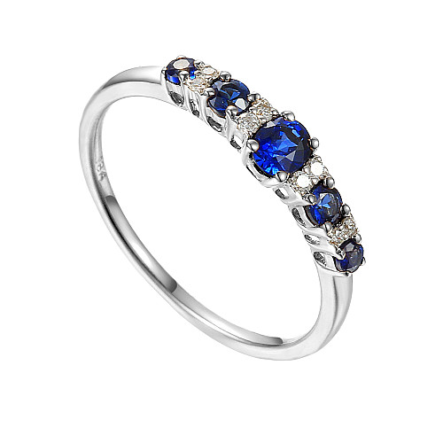 Round Brilliant Cut Blue Sapphire & Diamond 5 Stone Graduated Ring