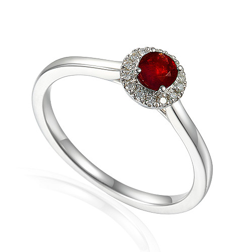 Round Brilliant Cut Ruby & Diamond Claw Set Halo Ring
