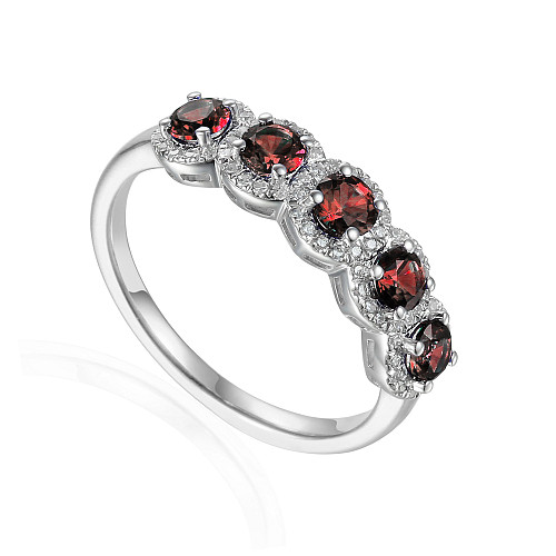 Cushion Cut Ruby & Round Brilliant Cut Diamond 5 Stone Halo Ring