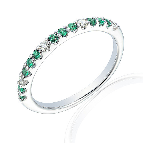 Micro Set Round Emerald & Diamond Half Eternity Ring
