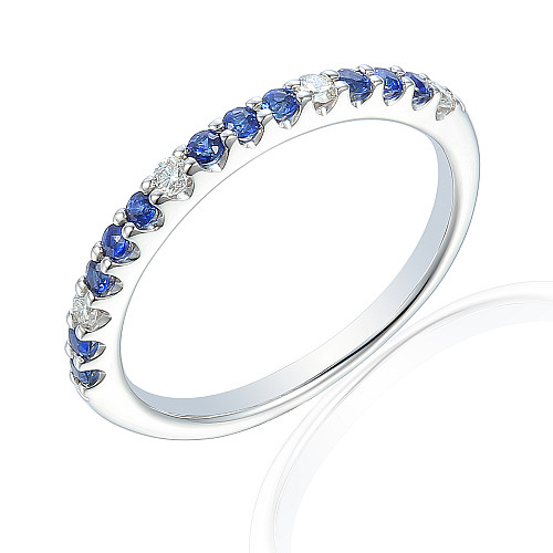 Micro Set Round Sapphire & Diamond Half Eternity  Ring