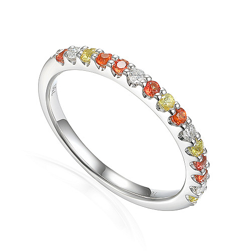 Claw Set Round Multi Colour Fancy Sapphire & Round Diamond Half Eternity  Ring