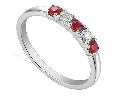 Claw Set Round Brilliant Cut Ruby and Diamond 5 Stone Ring