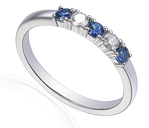 Claw Set Round Brilliant Cut Blue Sapphire and Diamond 5 Stone Ring