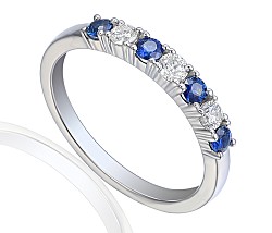 Claw Set Round Brilliant Cut Blue Sapphire and Diamond 7 Stone Ring