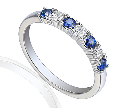 Claw Set Round Brilliant Cut Blue Sapphire and Diamond 7 Stone Ring