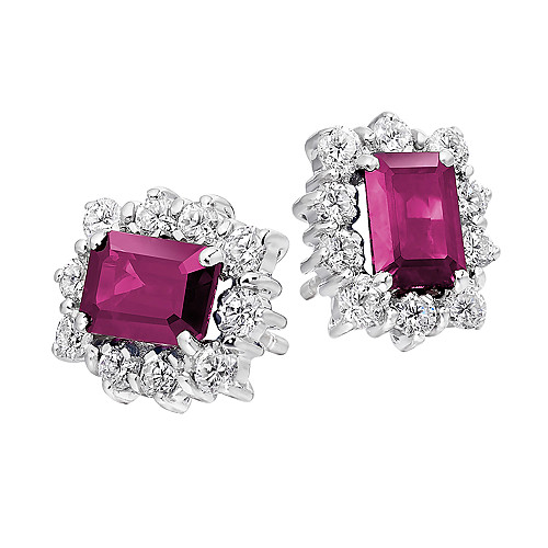 Emerald Cut 7x5 Ruby & Diamond Cluster Earring