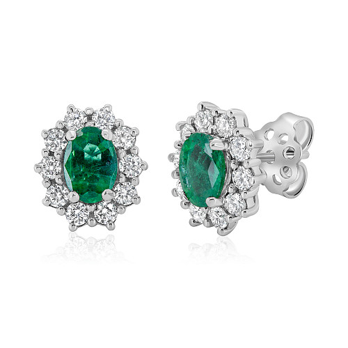 Oval 8x6 Emerald & Diamond Cluster Earring