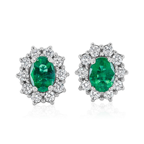 Oval 7x5 Emerald & Diamond Cluster Earring